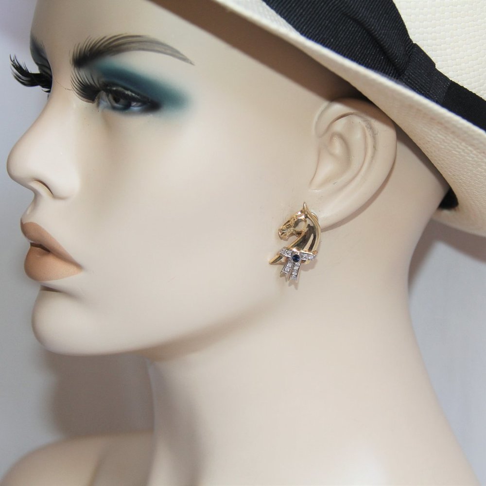 14 kt Gold Diamonds & Sapphire Saddlebred Earrings